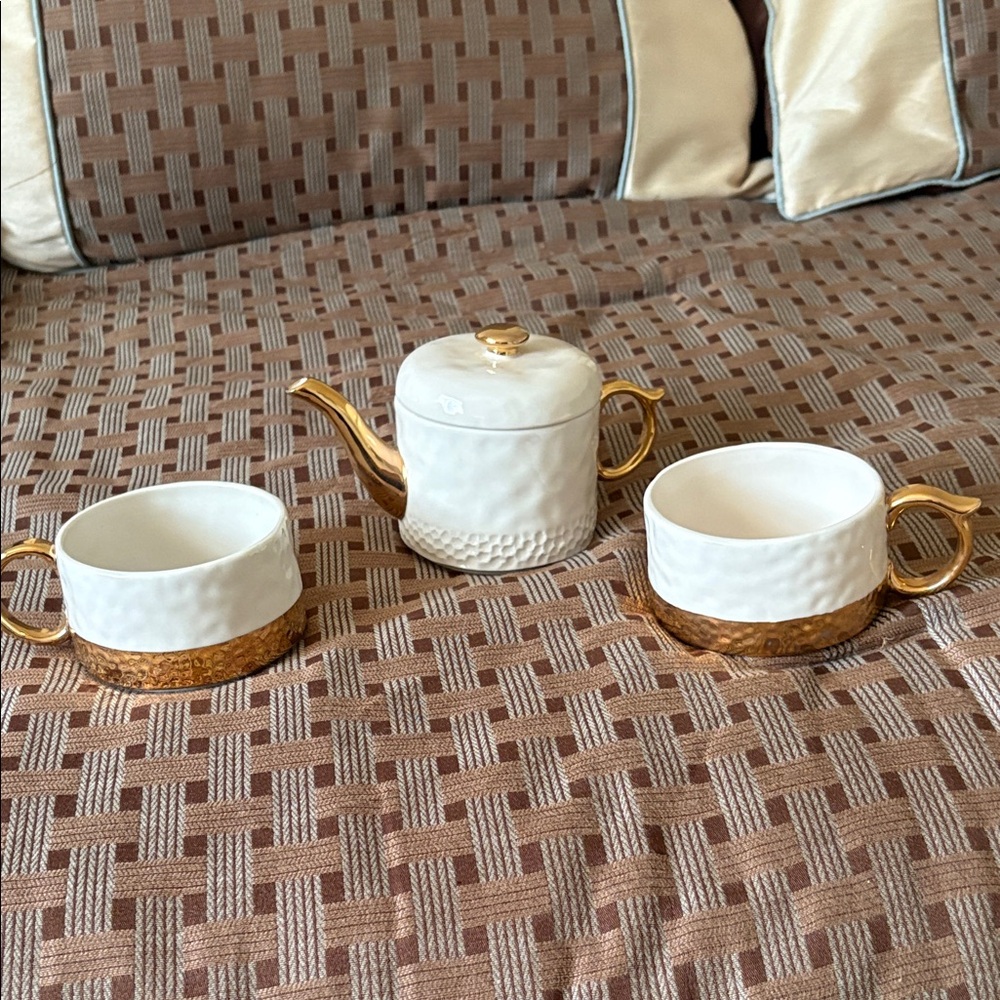 Elegant White and Gold Tea Set